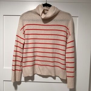 Lilla P Cream and Red Striped Turtleneck Sweater